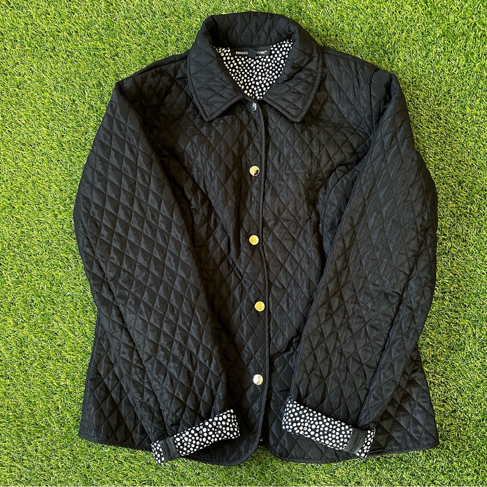 Briggs New York Black Quilted Jacket with Polka Dot Lining